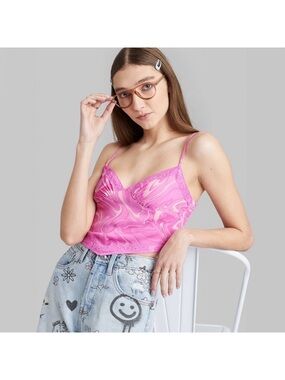 Wild Fable Pink Swirled Lace-Trim Camisole Crop